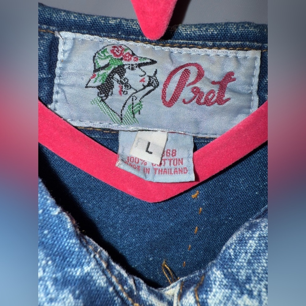 Pret Vintage Beaded 100% Cotton Denim Dress With Pockets Size L - Picture 8 of 8